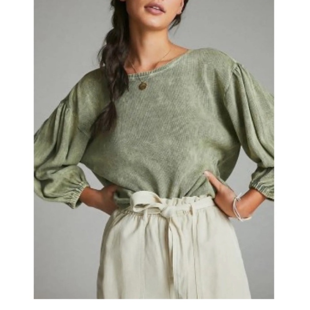 Anthropologie Pilcro Mineral wash waffle Balloon sleeve top